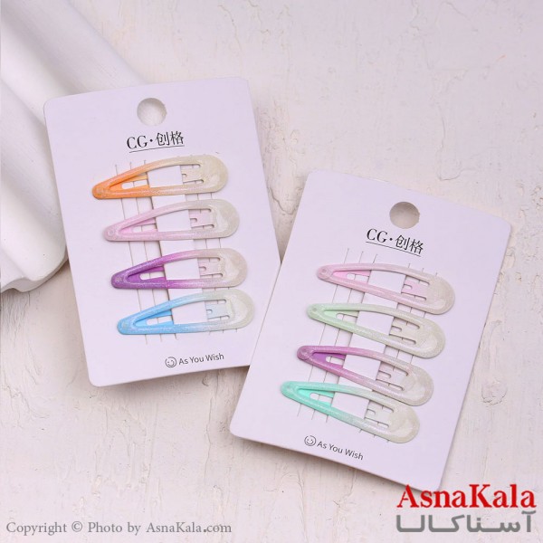 گیره مو تق تقی کارتی مدل آبرنگی براق کدHAIR13581W