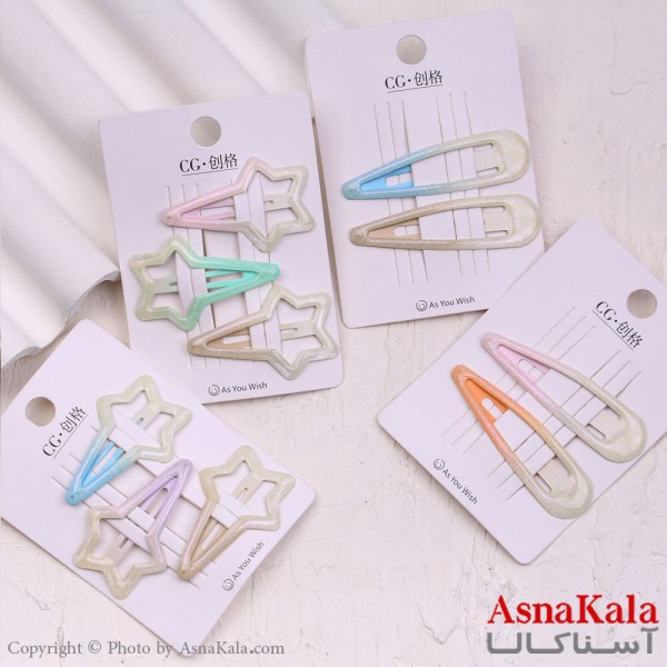 گیره مو تق تقی کارتی مدل آبرنگی براق پینترستی کد HAIR13596W