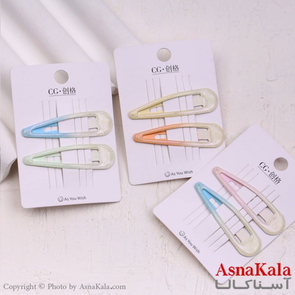 گیره مو تق تقی کارتی مدل آبرنگی براق پینترستی مجموعه 2عددی کد HAIR13597W