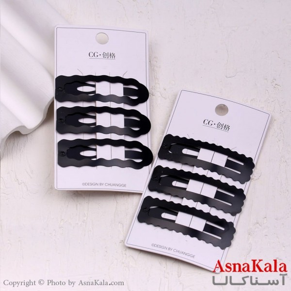 گیره مو تق تقی کارتی مدل فلزی مشکی مجموعه 3عددی کد HAIR13605W