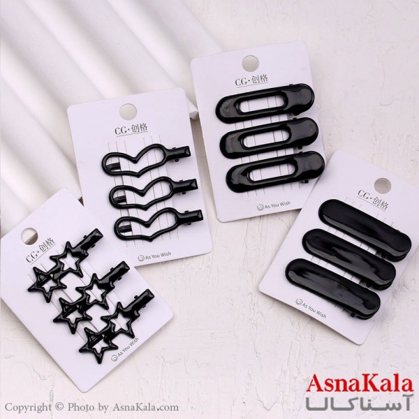 گیره مو زنانه انبری کارتی پینترستی مشکی براق مجموعه 3عددی کد HAIR13606W