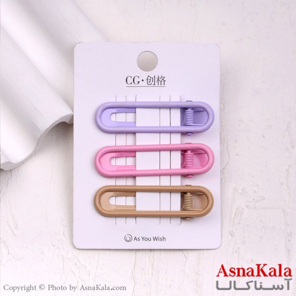 گیره مو زنانه انبری کارتی پینترستی رنگی بیضی مجموعه 3عددی کد HAIR13610W