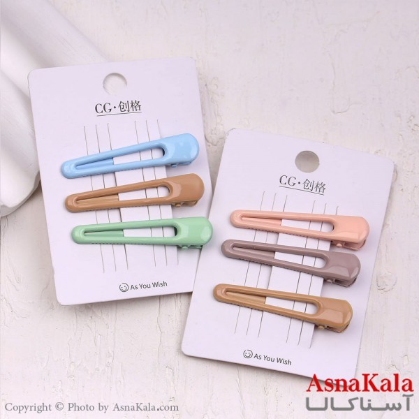 گیره مو زنانه انبری کارتی پینترستی براق رنگی بادومی مجموعه 3عددی کد HAIR13613W