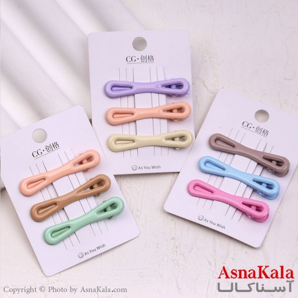 گیره مو زنانه انبری کارتی پینترستی براق رنگی پاپیون مجموعه 3عددی کد HAIR13615W