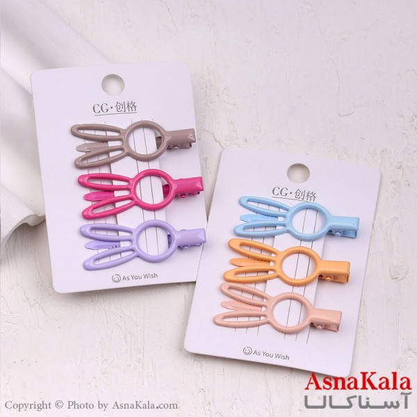 گیره مو زنانه انبری کارتی پینترستی براق رنگی خرگوش مجموعه 3عددی کد HAIR13617W