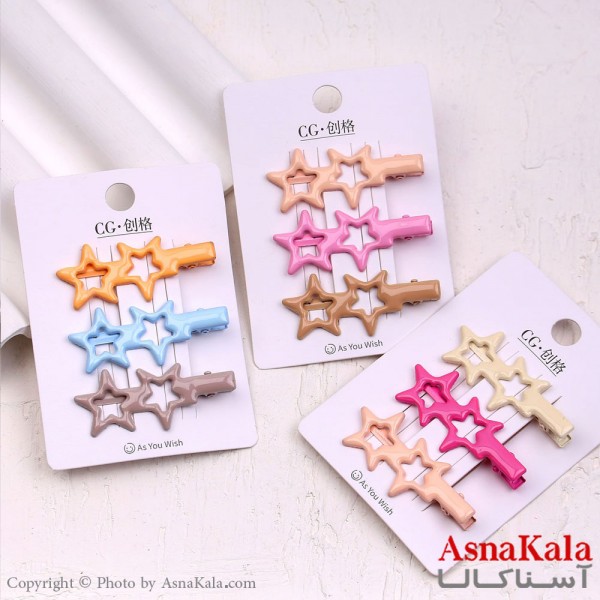 گیره مو زنانه انبری کارتی پینترستی براق رنگی ستاره مجموعه 3عددی کد HAIR13618W