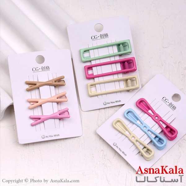 گیره مو زنانه انبری کارتی پینترستی براق رنگی ترکیبی مجموعه 3عددی کد HAIR13622W