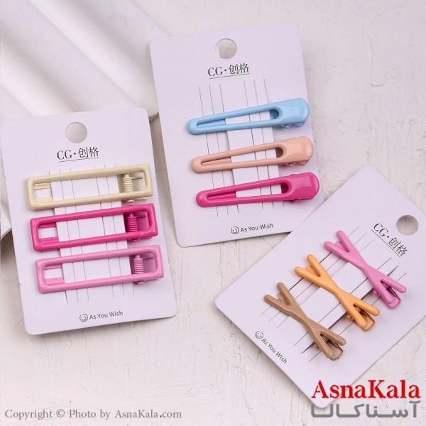 گیره مو زنانه انبری کارتی پینترستی براق رنگی ترکیبی مجموعه 3عددی کد HAIR13623W