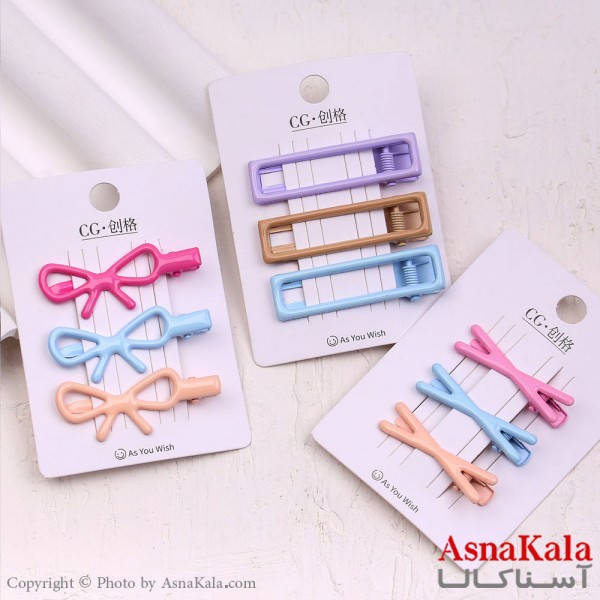 گیره مو زنانه انبری کارتی پینترستی براق رنگی ترکیبی مجموعه 3عددی کد HAIR13624W