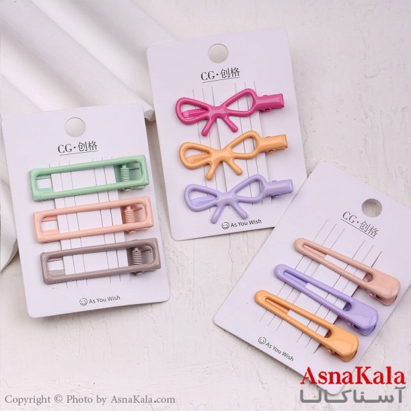 گیره مو زنانه انبری کارتی پینترستی براق رنگی ترکیبی مجموعه 3عددی کد HAIR13625W