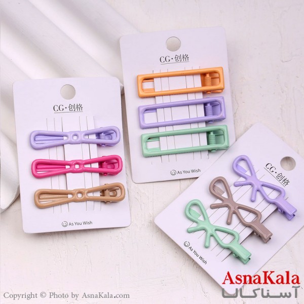 گیره مو زنانه انبری کارتی پینترستی براق رنگی ترکیبی مجموعه 3عددی کد HAIR13627W