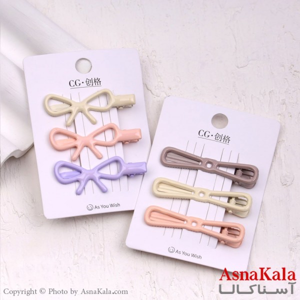 گیره مو زنانه انبری کارتی پینترستی براق رنگی پاپیون مجموعه 3عددی کد HAIR13628W