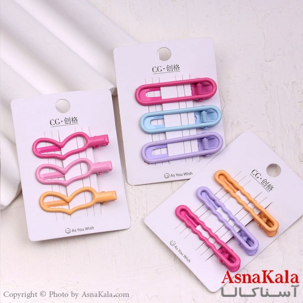 گیره مو زنانه انبری کارتی پینترستی براق رنگی مجموعه 3عددی کد HAIR13630W