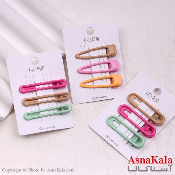 گیره مو زنانه انبری کارتی پینترستی براق مجموعه 3عددی کد HAIR13633W