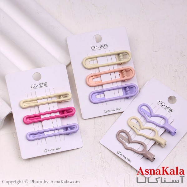 گیره مو زنانه انبری کارتی پینترستی براق مجموعه 3عددی کد HAIR13634W