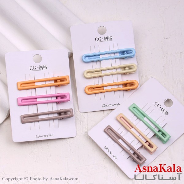 گیره مو زنانه انبری کارتی پینترستی براق مستطیل مجموعه 3عددی کد HAIR13635W