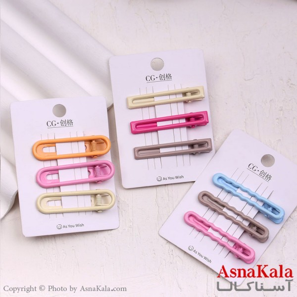 گیره مو زنانه انبری کارتی پینترستی براق مستطیل مجموعه 3عددی کد HAIR13636W