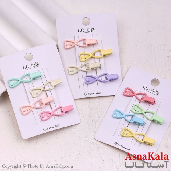 گیره مو زنانه انبری کارتی مینی پینترستی رنگی  پاپیون مجموعه 4عددی کد HAIR13644W