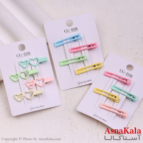 گیره مو زنانه انبری کارتی مینی پینترستی رنگی مجموعه 4عددی کد HAIR13646W