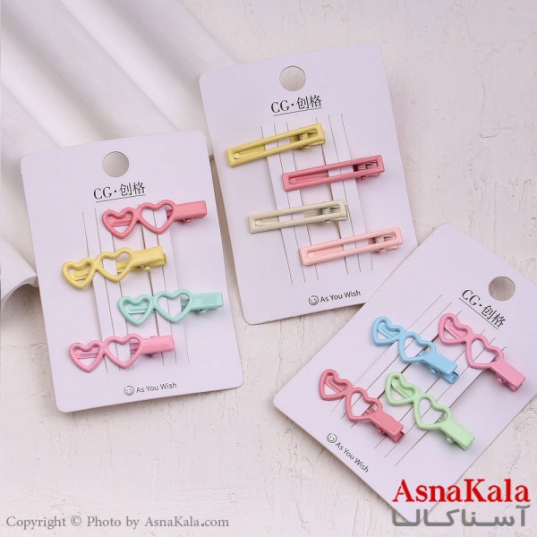 گیره مو زنانه انبری کارتی مینی پینترستی رنگی مجموعه4عددی کد HAIR13647W