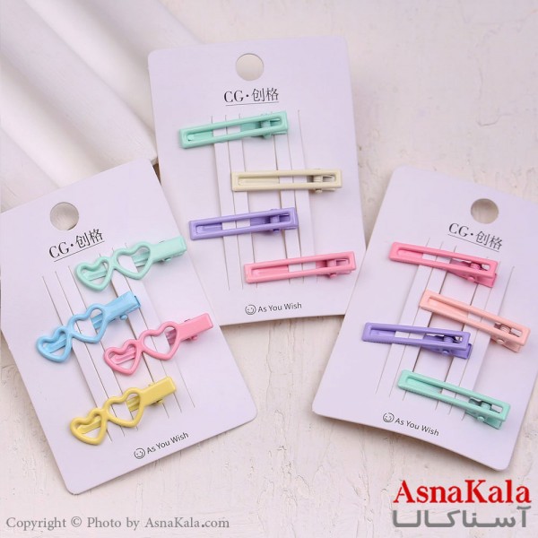 گیره مو زنانه انبری کارتی مینی پینترستی رنگی مجموعه 4عددی کد HAIR13648W