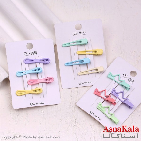 گیره مو زنانه انبری کارتی مینی پینترستی رنگی مجموعه 4عددی کد HAIR13649W