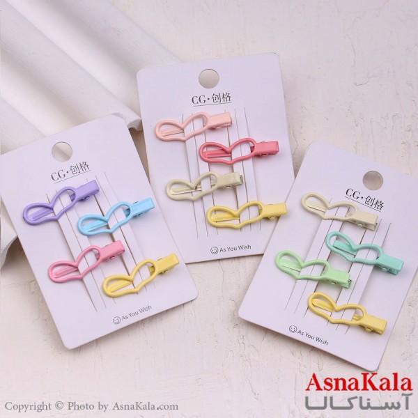 گیره مو زنانه انبری کارتی مینی پینترستی قلبی مجموعه4عددی کد HAIR13655W