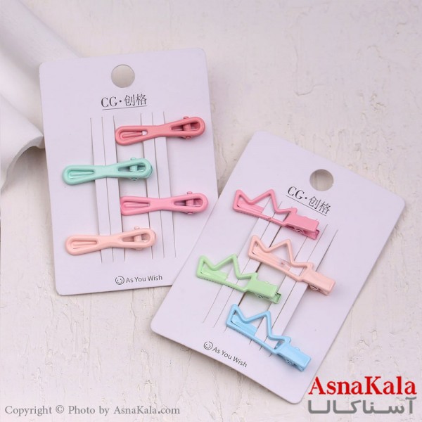 گیره مو زنانه انبری کارتی مینی پینترستی پاپیون و تاج مجموعه 4عددی کد HAIR13657W