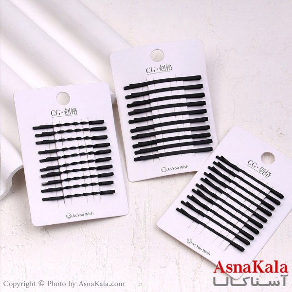 پنس مو زنانه کارتی پینترستی خطی مشکی مجموعه 10عددی کد HAIR13661W