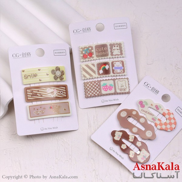 گیره مو تق تقی کارتی مدل فانتزی پینترستی رنگ نود مجموعه 3عددی کد HAIR13664W