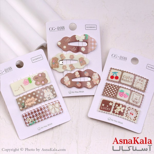 گیره مو تق تقی کارتی مدل فانتزی پینترستی رنگ نود مجموعه 3عددی کد HAIR13665W