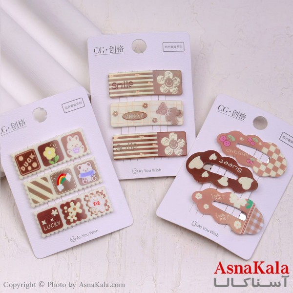 گیره مو تق تقی کارتی مدل فانتزی پینترستی رنگ نود مجموعه 3عددی کد HAIR13666W