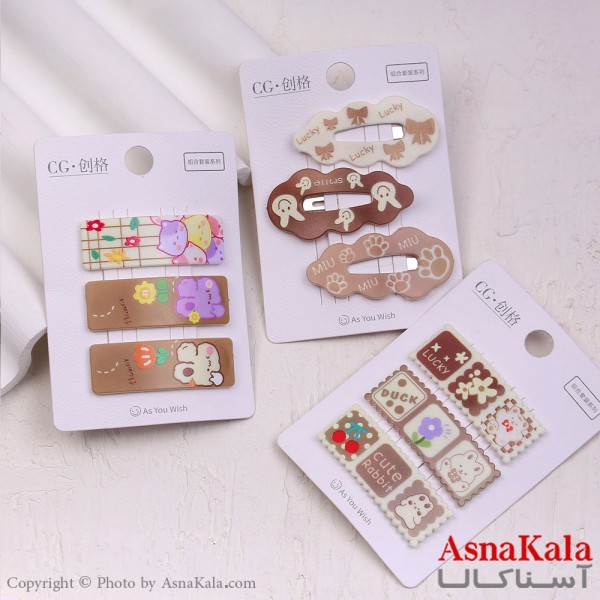 گیره مو تق تقی کارتی مدل فانتزی پینترستی رنگ نود مجموعه 3عددی کد HAIR13667W