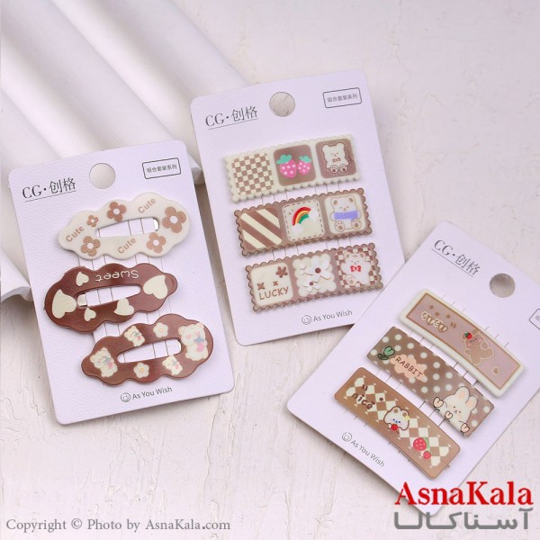 گیره مو تق تقی کارتی مدل خرسی پینترستی رنگ نود مجموعه 3عددی کد HAIR13670W