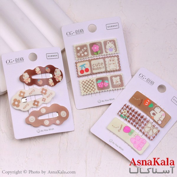 گیره مو تق تقی کارتی مدل خرسی پینترستی رنگ نود مجموعه 3عددی کد HAIR13671W