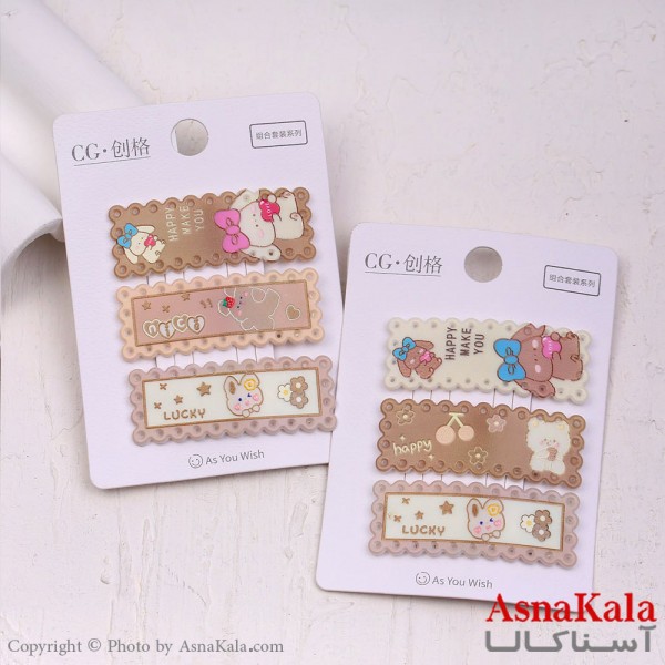 گیره مو تق تقی کارتی مدل خرسی پینترستی رنگ نود مجموعه 3عددی کد HAIR13672W