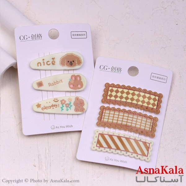 گیره مو تق تقی کارتی مدل خرسی فانتزی پینترستی رنگ نود مجموعه 3عددی کد HAIR13677W