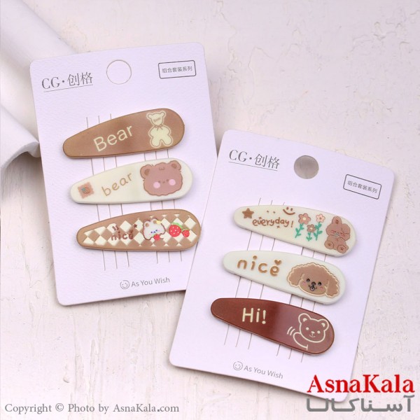 گیره مو تق تقی کارتی مدل فانتزی بادومی پینترستی رنگ نود مجموعه 3عددی کد HAIR13678W