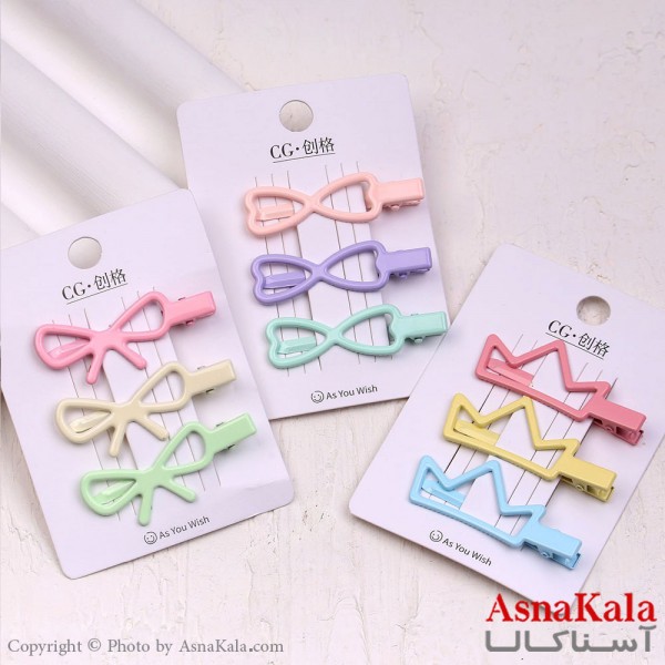 گیره مو زنانه انبری کارتی پینترستی پاپیون و تاج مجموعه 3عددی کد HAIR13682W