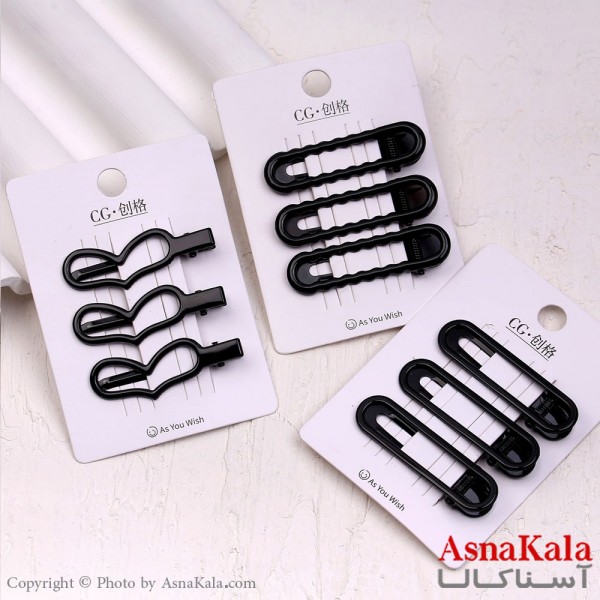 گیره مو زنانه انبری کارتی پینترستی مشکی براق مجموعه 3عددی کد HAIR13690W
