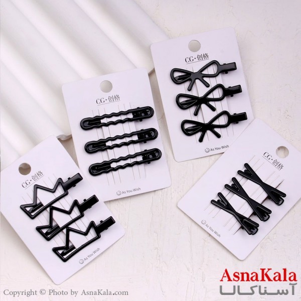 گیره مو زنانه انبری کارتی پینترستی مشکی کیوت مجموعه 3عددی کد HAIR13691W