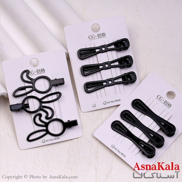 گیره مو زنانه انبری کارتی پینترستی مشکی کیوت مجموعه 3عددی کد HAIR13692W
