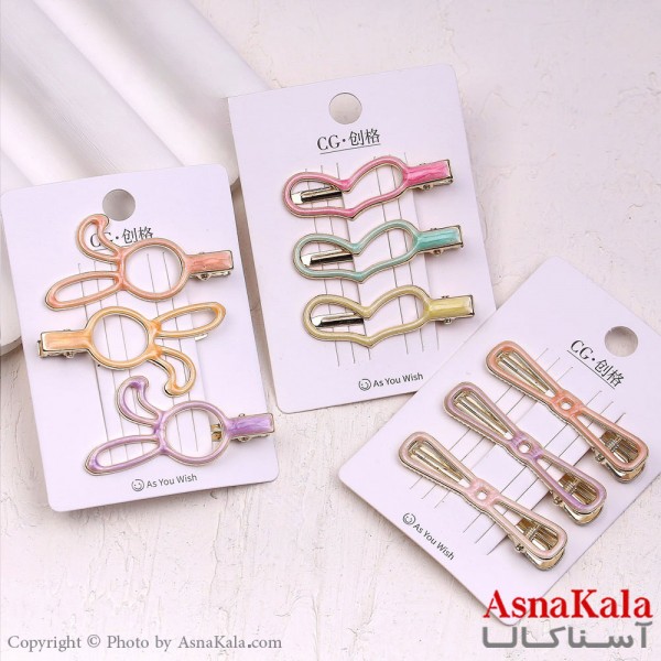 گیره مو زنانه انبری کارتی پینترستی کیوت آبنباتی مجموعه 3عددی کد HAIR13693W