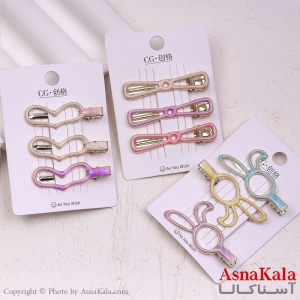 گیره مو زنانه انبری کارتی پینترستی کیوت آبنباتی مجموعه 3عددی کد HAIR13694W