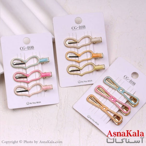 گیره مو زنانه انبری کارتی پینترستی کیوت آبنباتی مجموعه 3عددی کد HAIR13695W