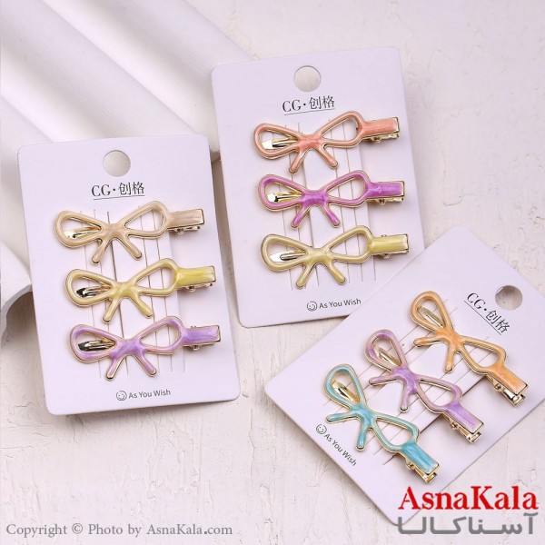 گیره مو زنانه انبری کارتی پینترستی پاپیون آبنباتی مجموعه 3عددی کد HAIR13697W