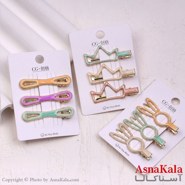 گیره مو زنانه انبری کارتی آبنباتی مجموعه 3عددی کد HAIR13698W