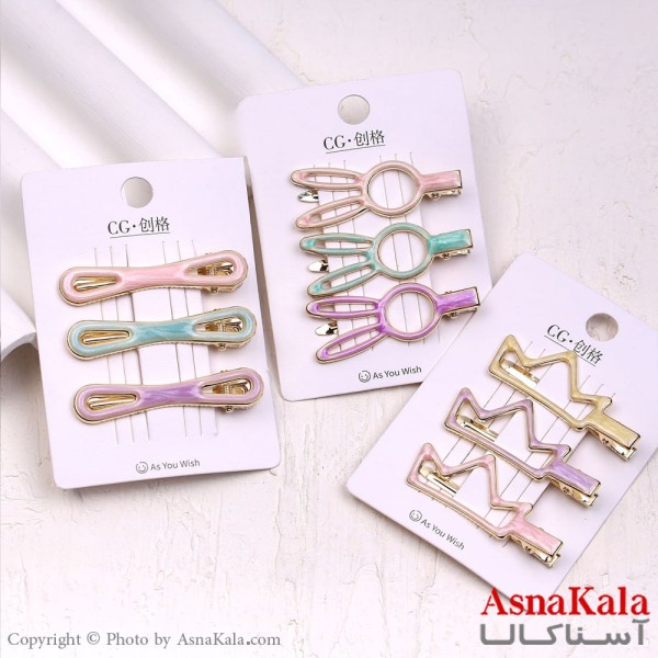 گیره مو زنانه انبری کارتی آبنبات رنگی مجموعه 3عددی کد HAIR13701W