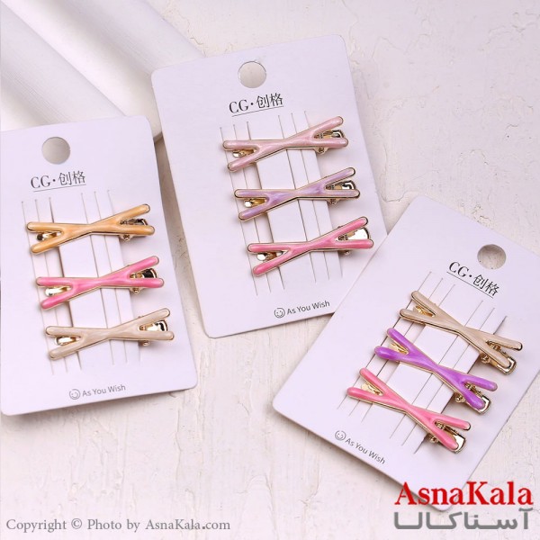 گیره مو زنانه انبری کارتی آبنبات رنگی مجموعه 3عددی کد HAIR13703W