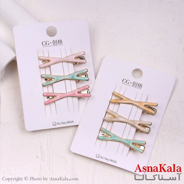 گیره مو زنانه انبری کارتی آبنبات رنگی مجموعه 3عددی کد HAIR13704W